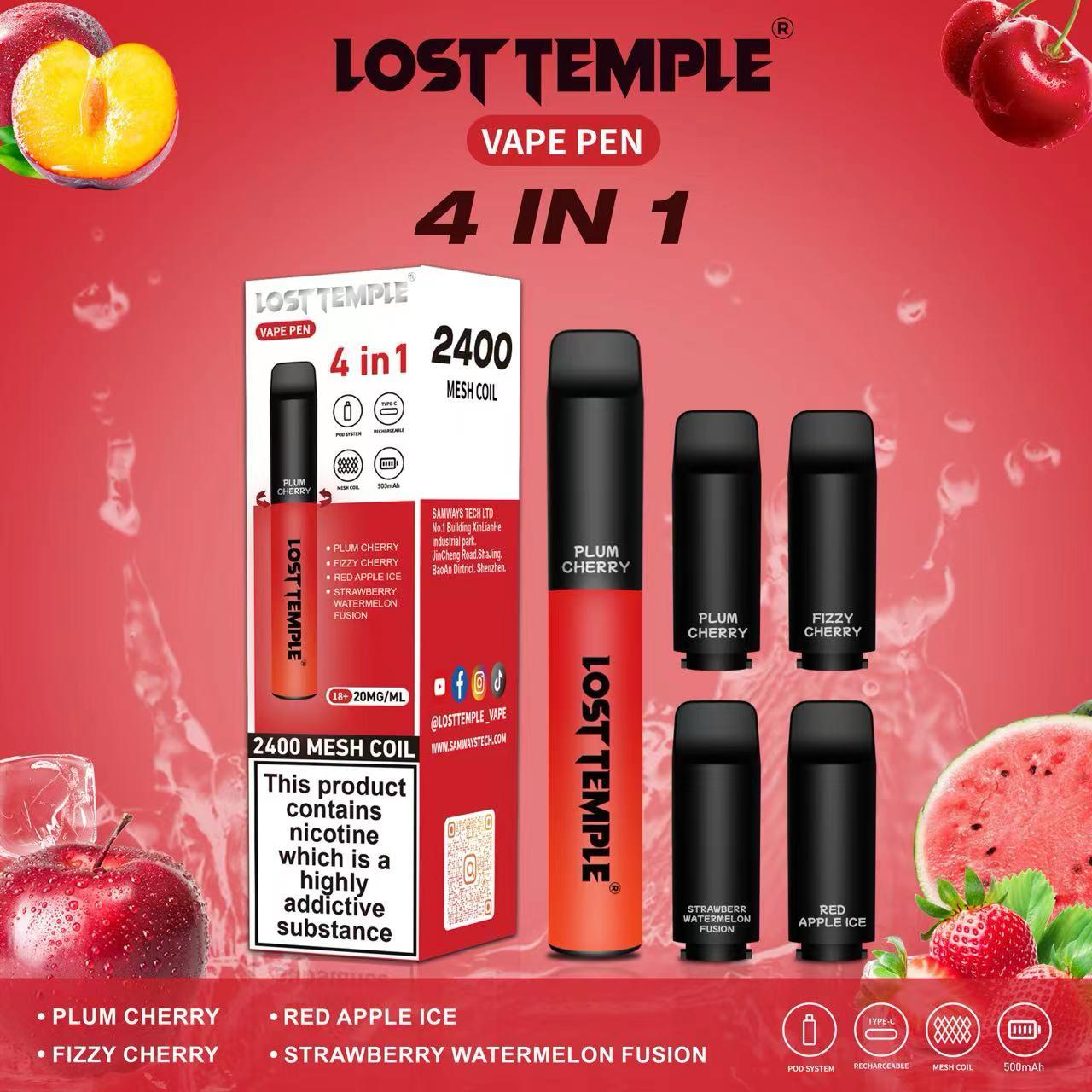lost temple vape pods 4 in 1 Lost temple 2400 Puffs Disposable Pod System Kit